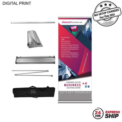 24 Hr Express Ship - Deluxe Wide Base Retractable Banner with Graphics, 33.5x79, NO SETUP CHARGE